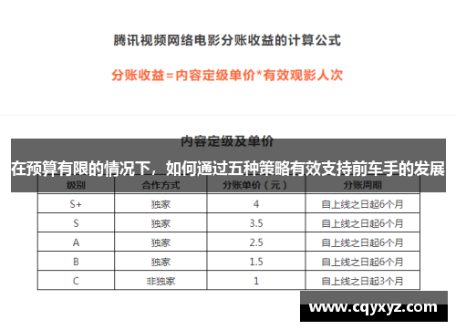 在预算有限的情况下，如何通过五种策略有效支持前车手的发展